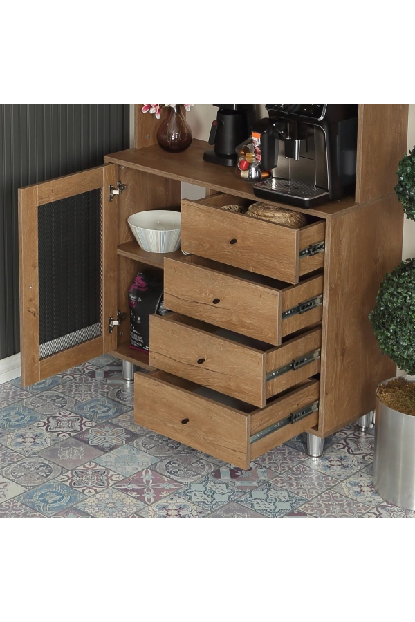 Pasific Home Grano Kahve Köşesi Çok Amaçlı Kiler Dolabı, 96 cm, Koyu Meşe