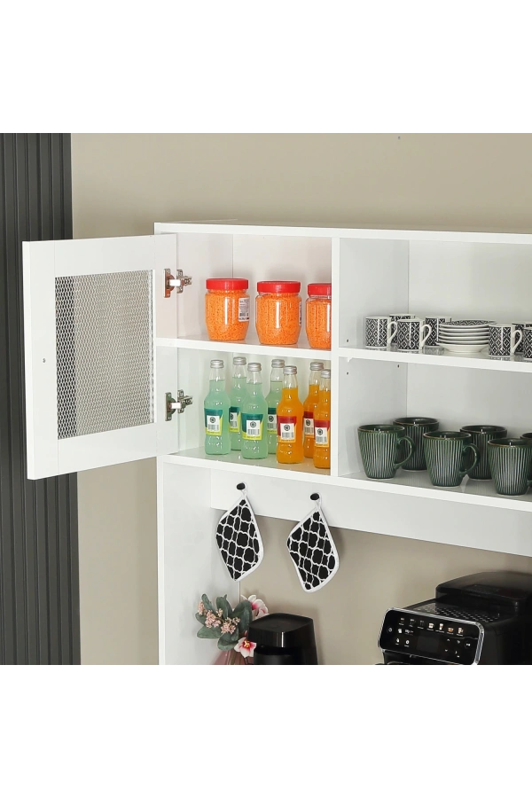 Pasific Home Grano Kahve Köşesi Çok Amaçlı Kiler Dolabı, 96 cm, Parlak Beyaz