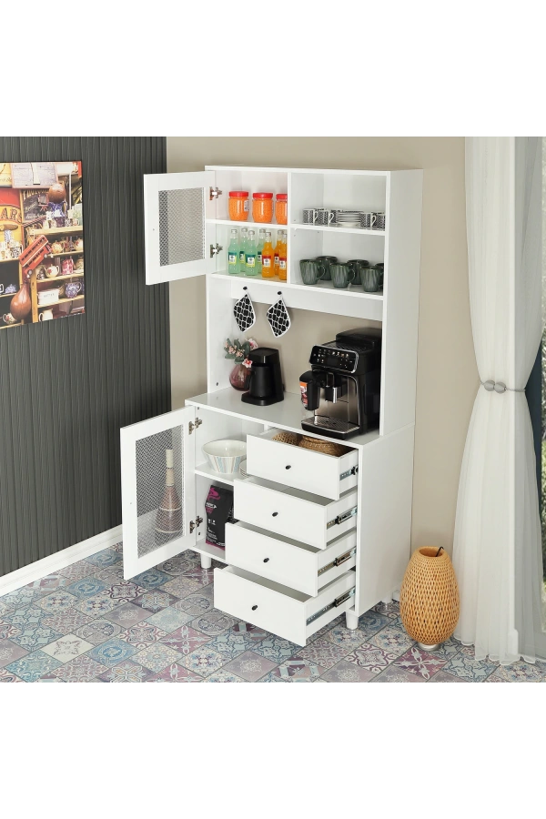 Pasific Home Grano Kahve Köşesi Çok Amaçlı Kiler Dolabı, 96 cm, Parlak Beyaz