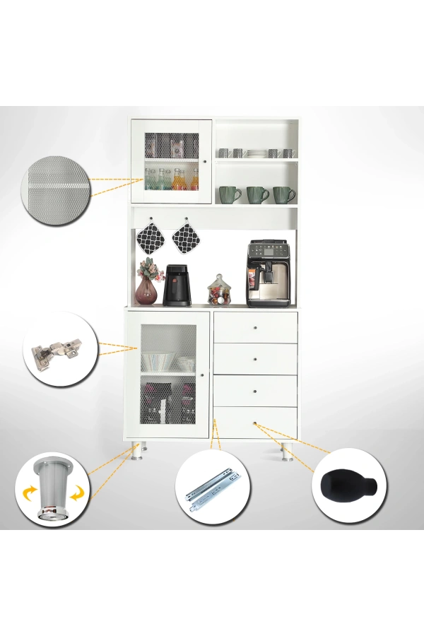 Pasific Home Grano Kahve Köşesi Çok Amaçlı Kiler Dolabı, 96 cm, Parlak Beyaz