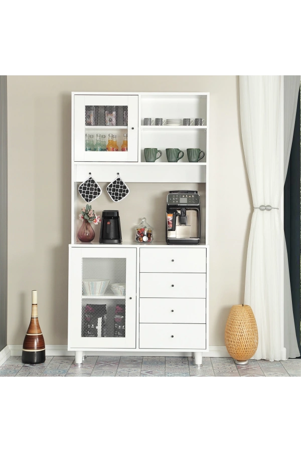 Pasific Home Grano Kahve Köşesi Çok Amaçlı Kiler Dolabı, 96 cm, Parlak Beyaz