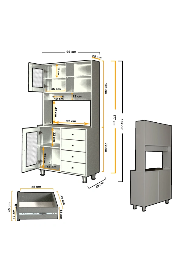 Pasific Home Grano Kahve Köşesi Çok Amaçlı Kiler Dolabı, 96 cm, Parlak Beyaz