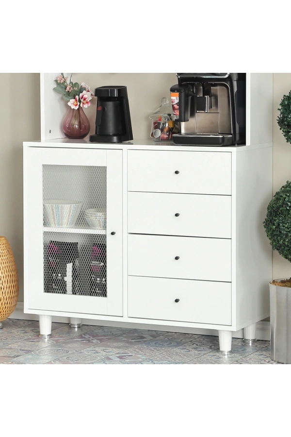 Pasific Home Grano Kahve Köşesi Çok Amaçlı Kiler Dolabı, 96 cm, Parlak Beyaz