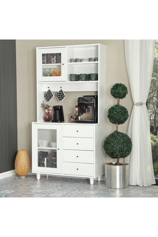 Pasific Home Grano Kahve Köşesi Çok Amaçlı Kiler Dolabı, 96 cm, Parlak Beyaz