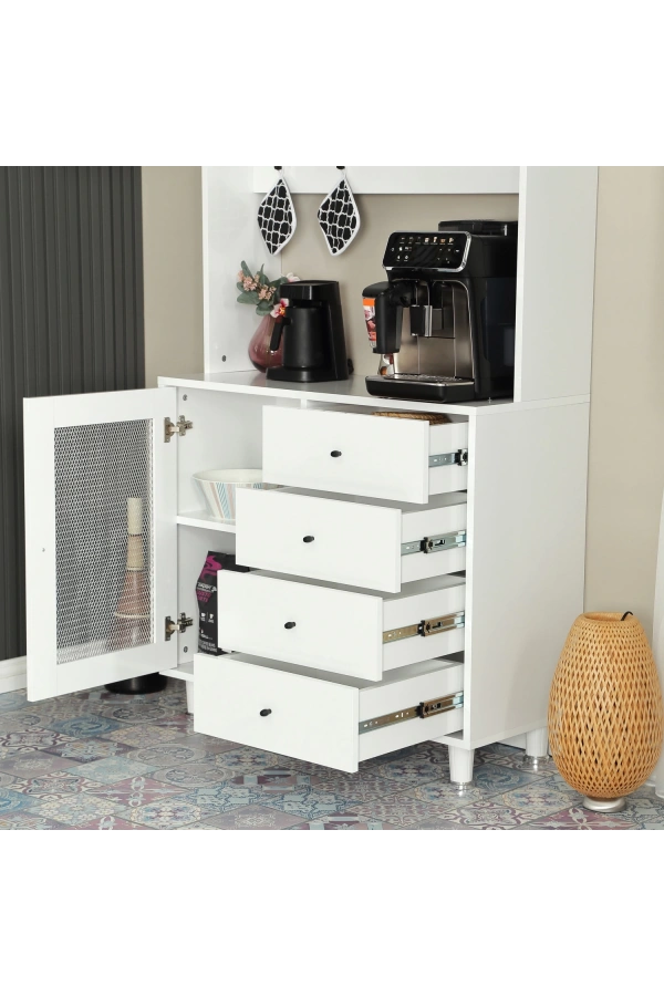 Pasific Home Grano Kahve Köşesi Çok Amaçlı Kiler Dolabı, 96 cm, Parlak Beyaz