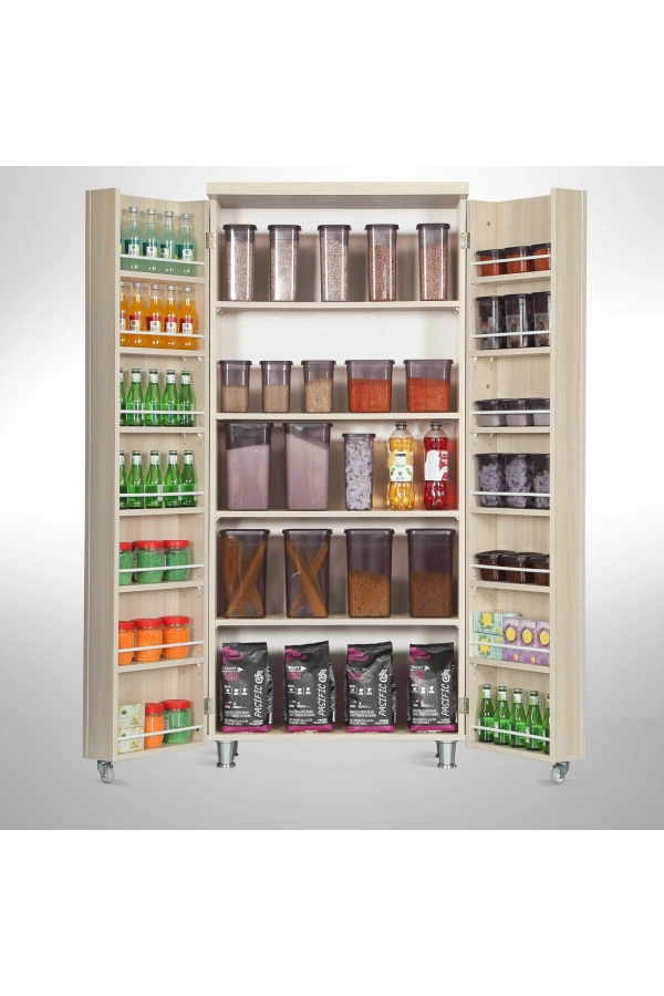 Pasific Home Guzzo Tekerlekli Kiler Dolabı, Çok Amaçlı Erzak  Dolabı, 80 cm ,Açık Meşe