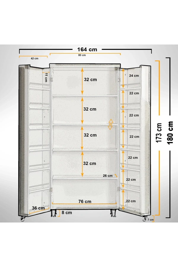 Pasific Home Guzzo Tekerlekli Kiler Dolabı, Çok Amaçlı Erzak  Dolabı, 80 cm ,Açık Meşe