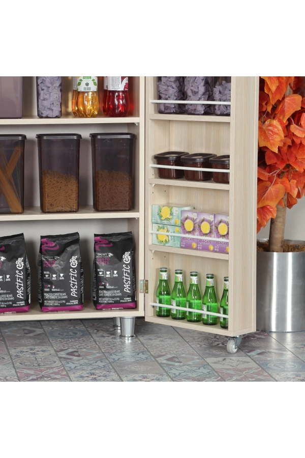 Pasific Home Guzzo Tekerlekli Kiler Dolabı, Çok Amaçlı Erzak  Dolabı, 80 cm ,Açık Meşe