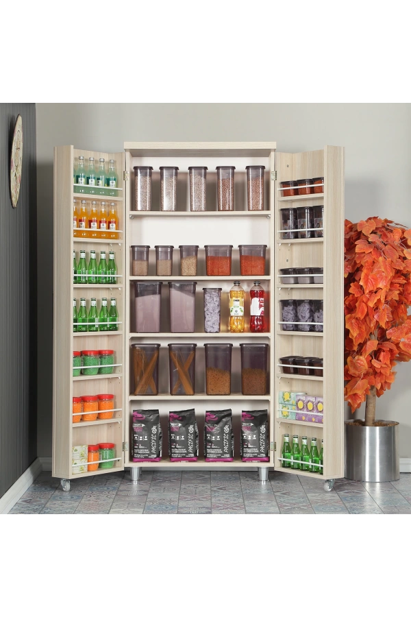 Pasific Home Guzzo Tekerlekli Kiler Dolabı, Çok Amaçlı Erzak  Dolabı, 80 cm ,Açık Meşe