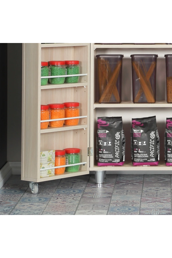 Pasific Home Guzzo Tekerlekli Kiler Dolabı, Çok Amaçlı Erzak  Dolabı, 80 cm ,Açık Meşe