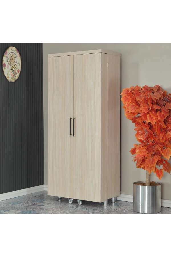 Pasific Home Guzzo Tekerlekli Kiler Dolabı, Çok Amaçlı Erzak  Dolabı, 80 cm ,Açık Meşe