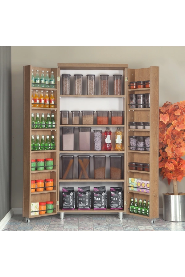 Pasific Home Guzzo Tekerlekli Kiler Dolabı, Çok Amaçlı Erzak  Dolabı, 80 cm , Koyu Meşe