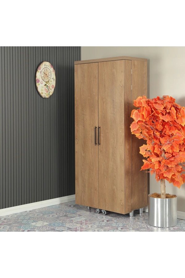 Pasific Home Guzzo Tekerlekli Kiler Dolabı, Çok Amaçlı Erzak  Dolabı, 80 cm , Koyu Meşe