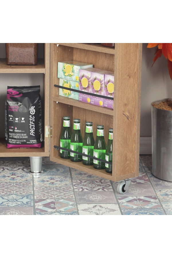 Pasific Home Guzzo Tekerlekli Kiler Dolabı, Çok Amaçlı Erzak  Dolabı, 80 cm , Koyu Meşe