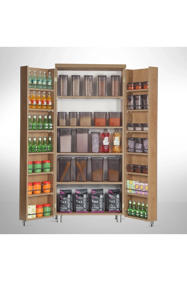 Pasific Home Guzzo Tekerlekli Kiler Dolabı, Çok Amaçlı Erzak  Dolabı, 80 cm , Koyu Meşe