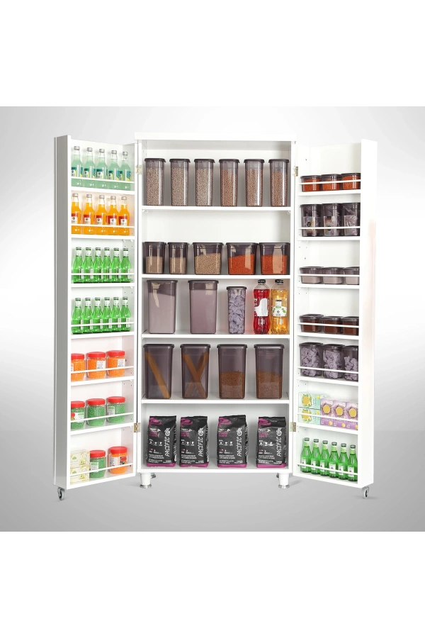 Pasific Home Guzzo Tekerlekli Kiler Dolabı, Çok Amaçlı Erzak Dolabı, 80 cm ,Parlak Beyaz