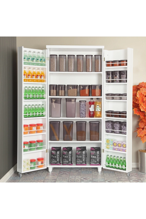 Pasific Home Guzzo Tekerlekli Kiler Dolabı, Çok Amaçlı Erzak Dolabı, 80 cm ,Parlak Beyaz