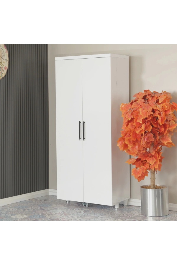 Pasific Home Guzzo Tekerlekli Kiler Dolabı, Çok Amaçlı Erzak Dolabı, 80 cm ,Parlak Beyaz