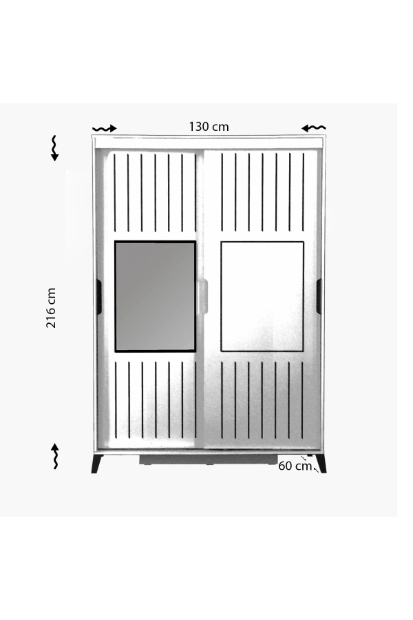 Pasific Home Huga Sürgülü 2 Kapaklı Aynalı Gardırop, Beyaz, 130cm