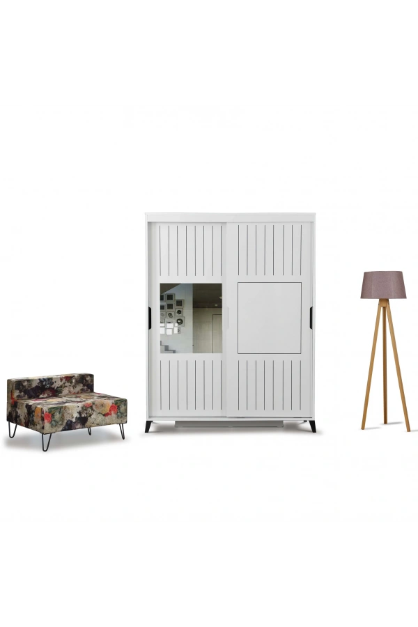 Pasific Home Huga Sürgülü 2 Kapaklı Aynalı Gardırop, Beyaz, 130cm