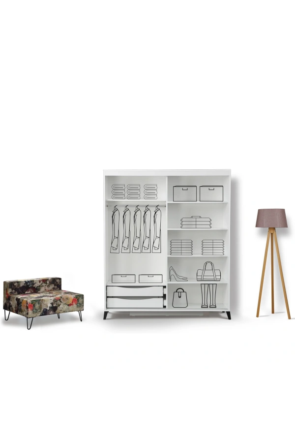 Pasific Home Huga Sürgülü 2 Kapaklı Aynalı Gardırop, Beyaz, 150 cm