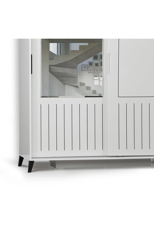 Pasific Home Huga Sürgülü 2 Kapaklı Aynalı Gardırop, Beyaz, 150 cm