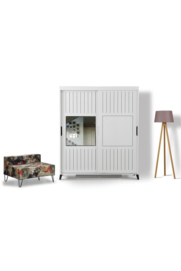 Pasific Home Huga Sürgülü 2 Kapaklı Aynalı Gardırop, Beyaz, 170 cm