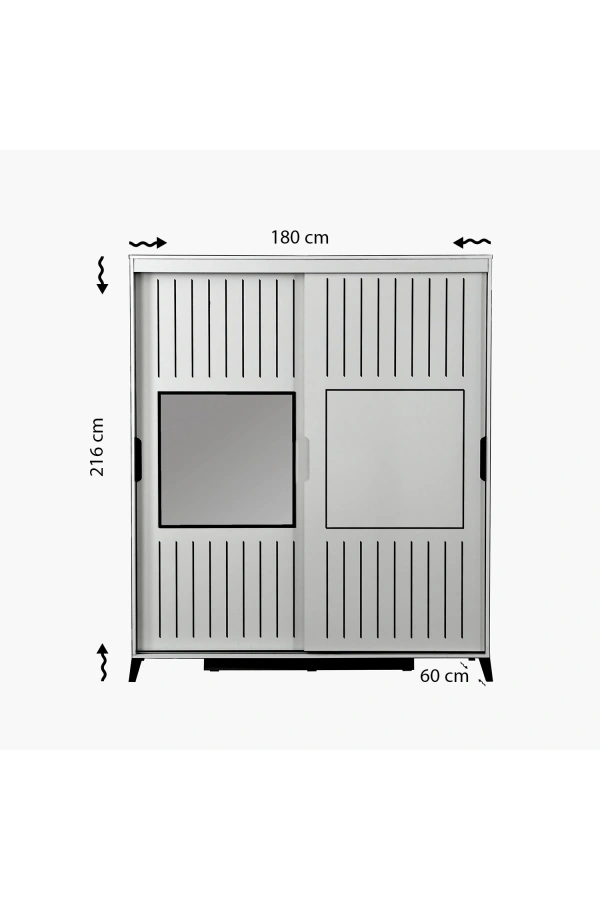Pasific Home Huga Sürgülü 2 Kapaklı Aynalı Gardırop, Beyaz, 180 cm