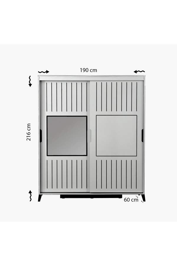 Pasific Home Huga Sürgülü 2 Kapaklı Aynalı Gardırop, Beyaz, 190 cm
