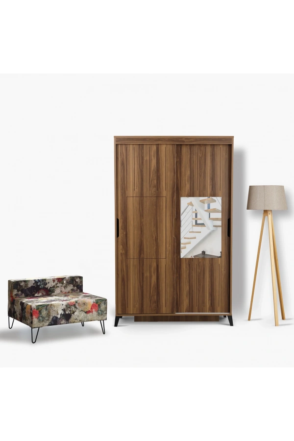Pasific Home Huga Sürgülü 2 Kapaklı Aynalı Gardırop, Ceviz, 120 cm