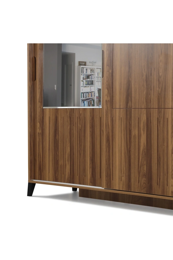Pasific Home Huga Sürgülü 2 Kapaklı Aynalı Gardırop, Ceviz, 130 cm