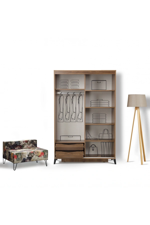 Pasific Home Huga Sürgülü 2 Kapaklı Aynalı Gardırop, Ceviz, 130 cm