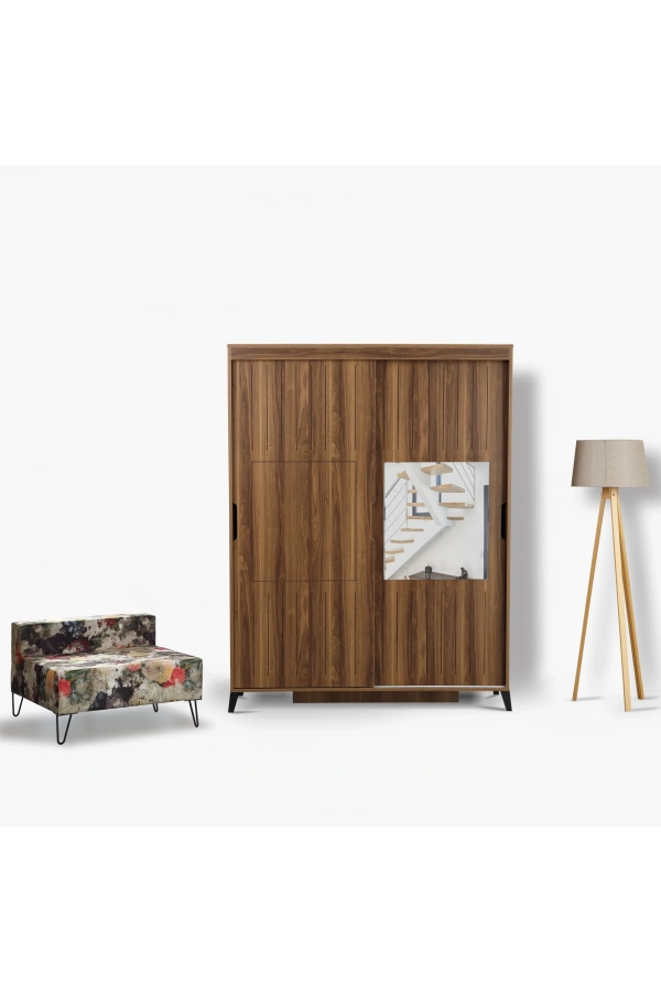 Pasific Home Huga Sürgülü 2 Kapaklı Aynalı Gardırop, Ceviz, 140 cm