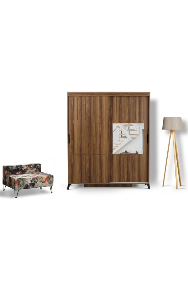 Pasific Home Huga Sürgülü 2 Kapaklı Aynalı Gardırop, Ceviz, 160 cm