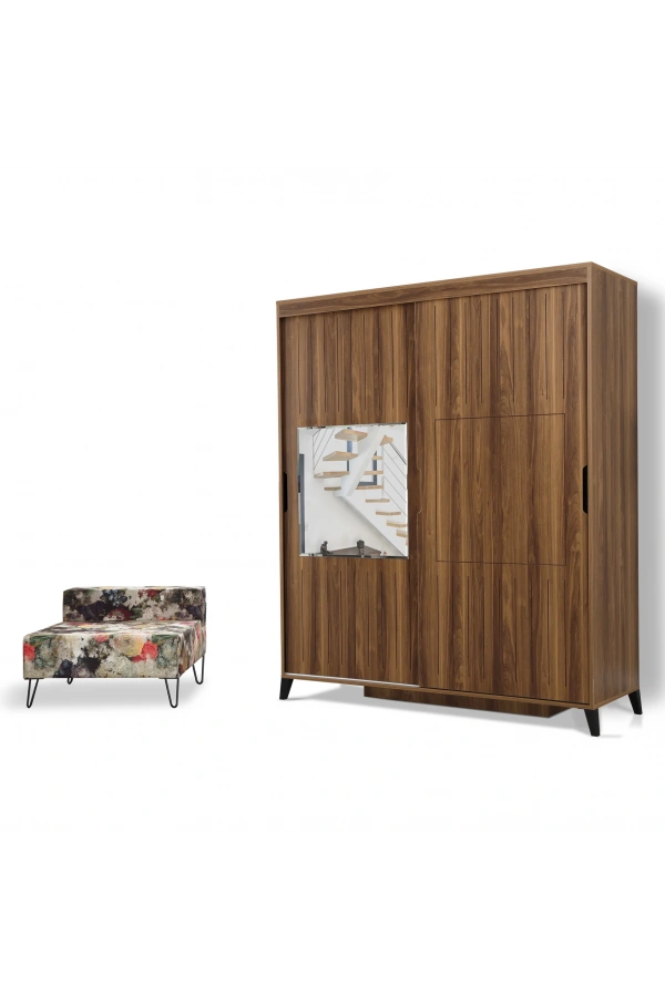 Pasific Home Huga Sürgülü 2 Kapaklı Aynalı Gardırop, Ceviz, 180 cm