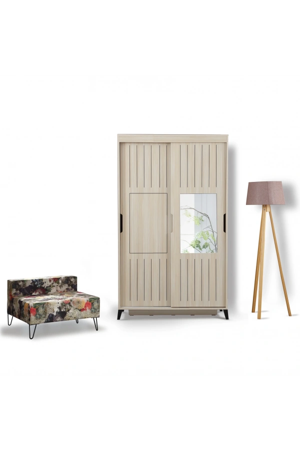 Pasific Home Huga Sürgülü 2 Kapaklı Aynalı Gardırop, Meşe, 120 cm