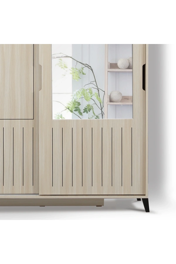Pasific Home Huga Sürgülü 2 Kapaklı Aynalı Gardırop, Meşe, 120 cm