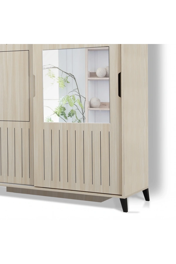 Pasific Home Huga Sürgülü 2 Kapaklı Aynalı Gardırop, Meşe, 150 cm