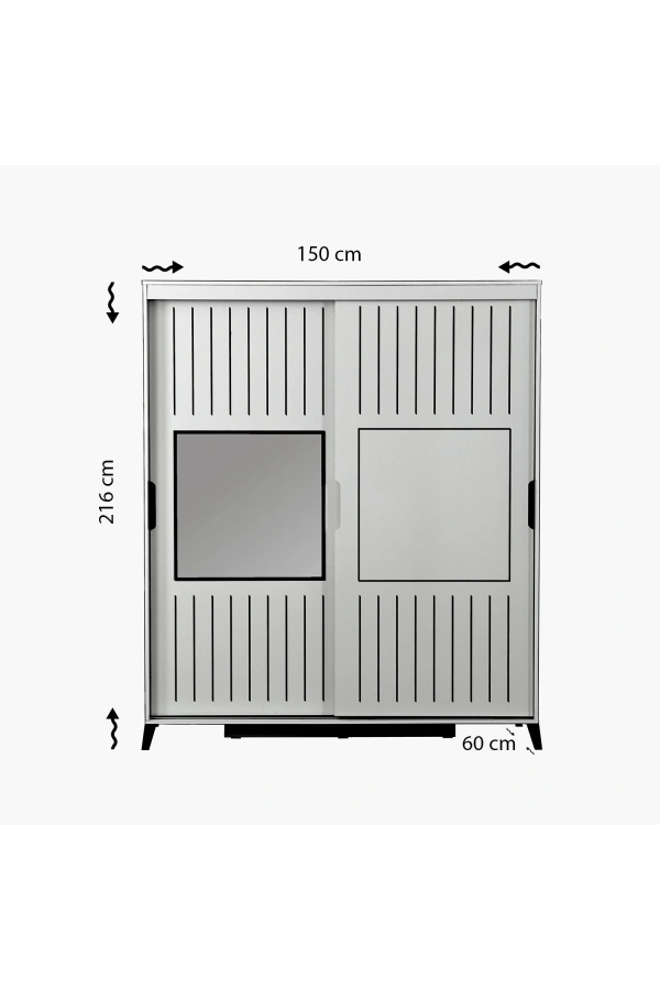 Pasific Home Huga Sürgülü 2 Kapaklı Aynalı Gardırop, Meşe, 150 cm