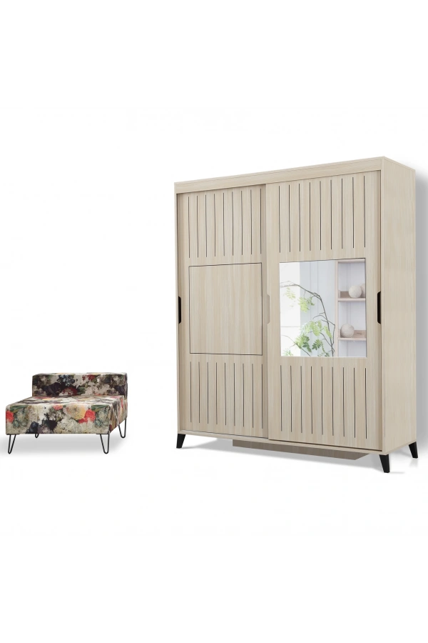 Pasific Home Huga Sürgülü 2 Kapaklı Aynalı Gardırop, Meşe, 180 cm