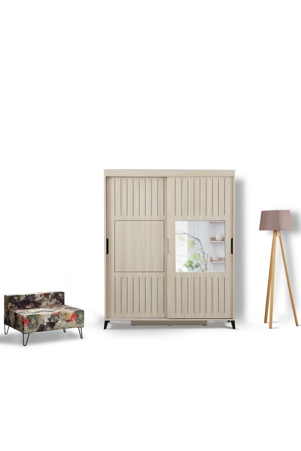 Pasific Home Huga Sürgülü 2 Kapaklı Aynalı Gardırop, Meşe, 190 cm