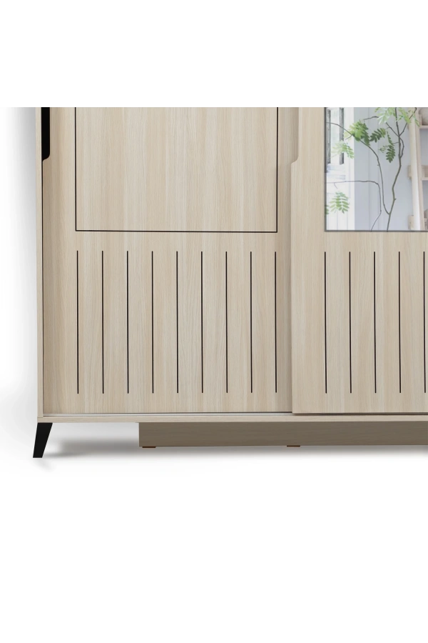 Pasific Home Huga Sürgülü 2 Kapaklı Aynalı Gardırop, Meşe, 190 cm