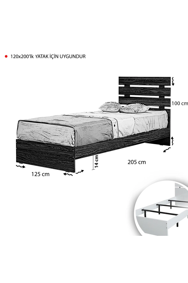 Pasific Home Huga Tek Kişilik Karyola, Meşe, 120X200