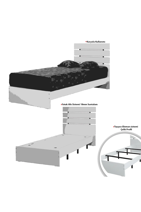 Pasific Home Huga Tek Kişilik Karyola, Meşe, 90X200