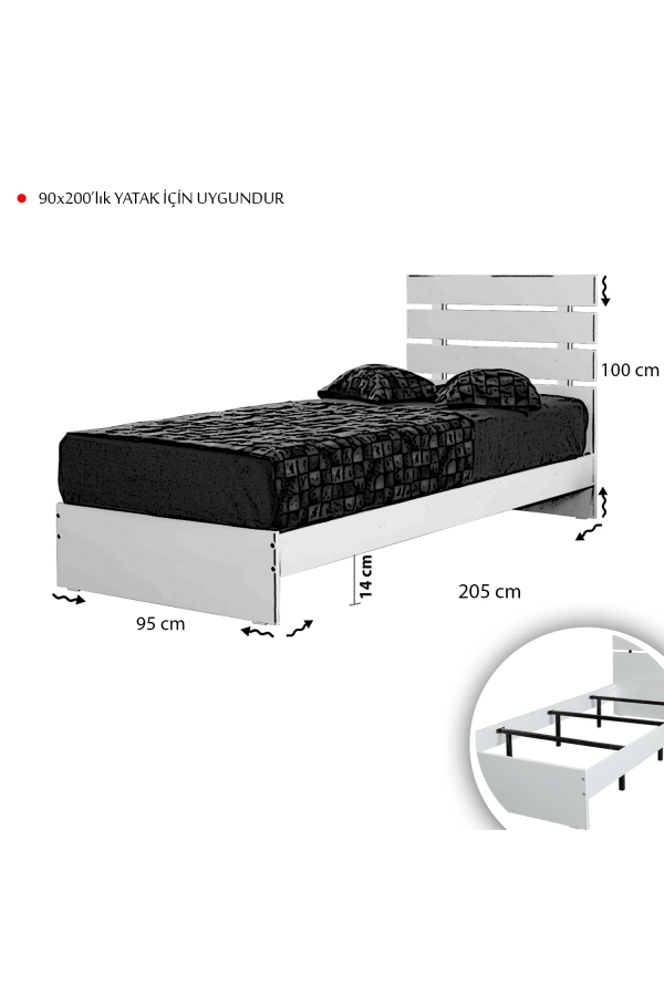 Pasific Home Huga Tek Kişilik Karyola, Meşe, 90X200