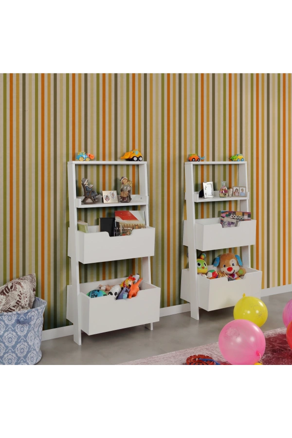 Pasific Home Low Çok Amaçlı Dekoratif Kitaplık ,Beyaz, Montessori Dolap
