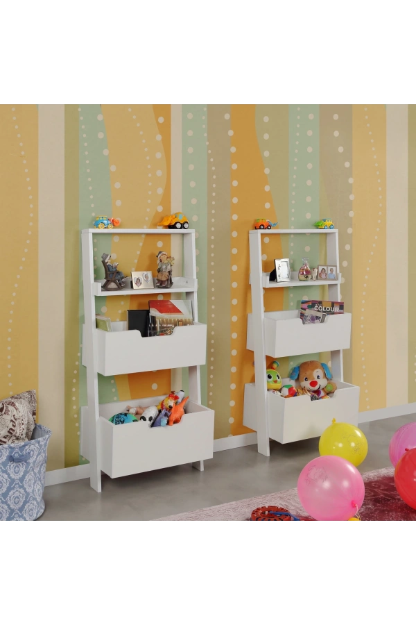 Pasific Home Low Çok Amaçlı Dekoratif Kitaplık ,Beyaz, Montessori Dolap