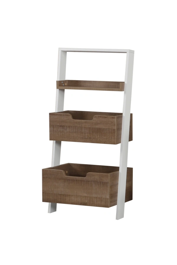 Pasific Home Low Çok Amaçlı Dekoratif Kitaplık ,Koyu Meşe & Beyaz, Montessori Dolap