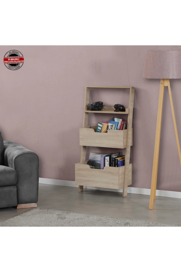 Pasific Home Low Çok Amaçlı Dekoratif Kitaplık ,Meşe, Montessori Dolap