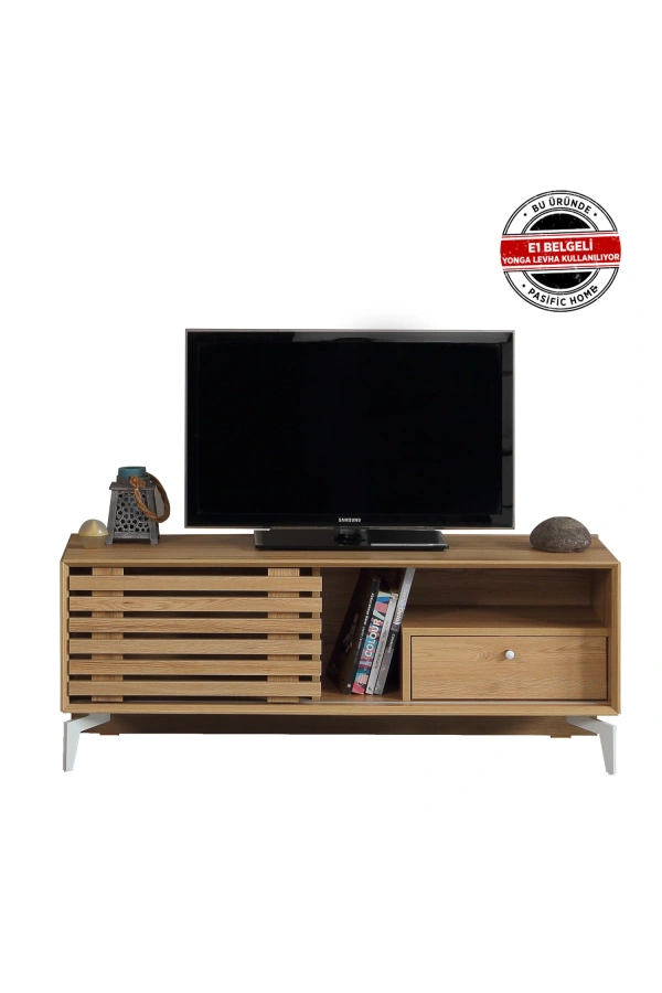 Pasific Home Lulu Metal Ayaklı Sürgülü Tv Ünitesi, 100 Cm, Meşe